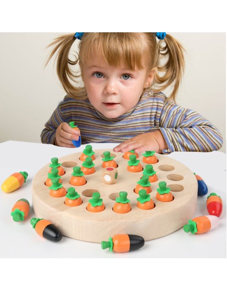 Pull carrot mushroom color memory chess game fun interactive play against children's enlightenment early education puzzle wooden toys