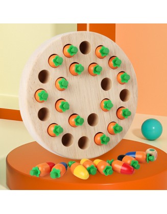 Pull carrot mushroom color memory chess game fun interactive play against children's enlightenment early education puzzle wooden toys