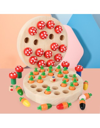 Pull carrot mushroom color memory chess game fun interactive play against children's enlightenment early education puzzle wooden toys