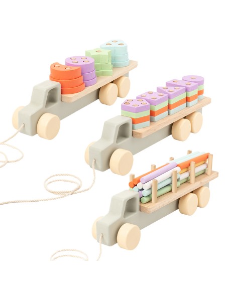 Young children early education Montessori wooden 2-in-1 macaron shape matching set column drag small train educational toy