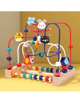 Multi-functional wooden toy fruit animal beaded baby boys and girls 1-3 years old early education building blocks
