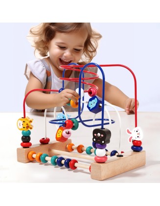 Multi-functional wooden toy fruit animal beaded baby boys and girls 1-3 years old early education building blocks