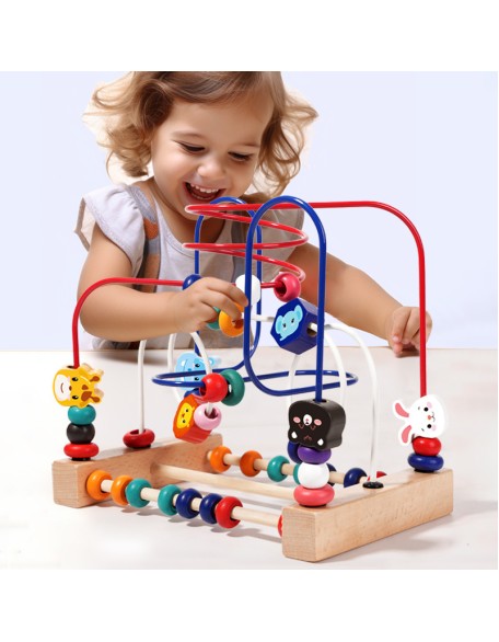 Multi-functional wooden toy fruit animal beaded baby boys and girls 1-3 years old early education building blocks