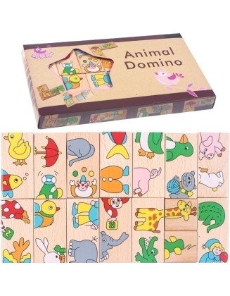 Wooden children's animal cognitive solon domino 15 building blocks puzzle baby early education educational toys wholesale