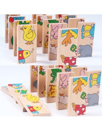 Wooden children's animal cognitive solon domino 15 building blocks puzzle baby early education educational toys wholesale