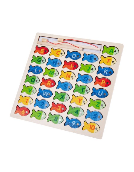 New wooden magnetic fishing log board number alphabet Mosaic board children's fishing game baby parent-child interactive play